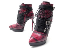 CHAUSSURES YVES SAINT LAURENT BOTTINES JANIS 335223 37 CUIR PYTHON ROUGE BOOTS