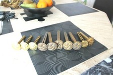 10 support tringle à rideau ancien en laiton rosace fronton pour meuble miroir