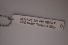 Always in my Heart NAME & angel wings Memorial Necklace /key 2" silver aluminum 