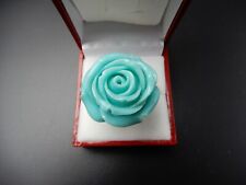Bague En lucite bleue Turquoise Bouton de rose Vintage 1980 Ajustable Neuve