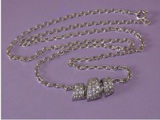  Ancien collier sautoir pendentif forme ruban pierres argent massif minerve