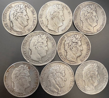 LOT DE 8 PIECES DE 5 FRANCS LOUIS PHILIPPE I TB+/TTB