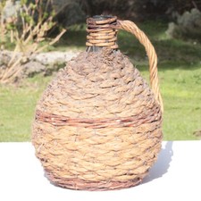 Grosse bonbonne Dame Jeanne entourée de rotin osier avec anse 40 cm