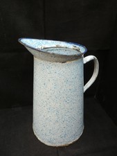 Ancien Broc Emaillé Décor Moucheté Bleu Collection Cuisine 