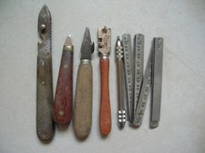 Lot de 6 anciens outils ouvre boîte diamant de vitrier mètre pliant 