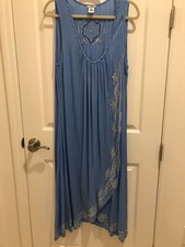 Elegant Azure blue wrap Caftan Womens XL, bead embellishment 