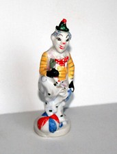 CLOWN SUJET STATUETTE EN FAIENCE POLYCHROME PEINT MAIN - DECO VINTAGE 17x6x5,5cm