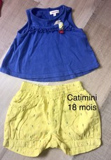 Catimini 18 MOIS Fille: Ensemble  T Shirt Debardeur + Bloomer Short Été TBE