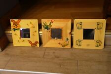 lot de 3 jolis miroirs décor chambre d'enfant cadre bois dimension 25x25 cm