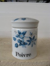  POT à EPICES PORCELAINE DU BERRY FLEURS BLEU TURQUOISE 7,5 cm