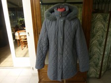 parka  femme , DAXON   , T -46 , gris bleu , matelassée  , polyester , capuche