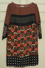 Robe PROMOD 36 manches 3/4 motifs années 70 marron orange crème