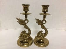 VINTAGE SOLID BRASS FISH DESIGNED CANDLE STICK HOLDERS KOREA