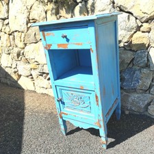 Table de chevet ancienne avec 1 tiroir et 1 porte peinte en bleu lavande