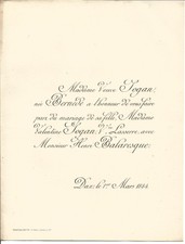 Dax et Bordeaux Caudéran 1884. 2 Faire-Part Mariage Balaresque-Sogan.