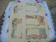 6 MENU CARTES ANCIENNES 1905 STYLE MUCHA DESSINS ILLUSTRATRICE EMILIE ROBIDA