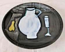 ASSIETTE Plat TERRE CUITE Emaillee style Vallauris ø 19,5 cm Nature Morte art D