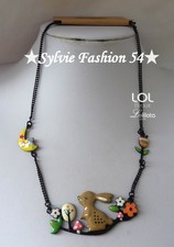 ? Collier LOL - LOLILOTA BIJOUX émail Lapin marron fleurs champignons Lune
