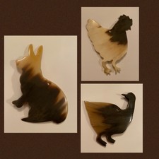 3 All Natural Bovine Horn Animal Ornaments Handmade Duck Rabbit Rooster Unique