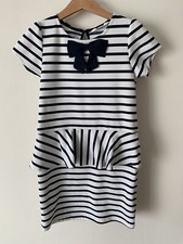 Filles h&m 8-9 ans dépouillé bleu marine nœud blanc robe de soirée