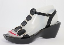 SAN MARINA Escarpins Compensées Ouverts Cuir Noir Taille 37 TBE