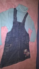 jupe salopette en jean "ORCHESTRA" + sous-pull "KIABI"  (4 ans)