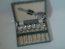 Vintage Cuillères de service 7 Set Argent Nickel Coffret-fruits dessert Veg-Rétro Cadeau