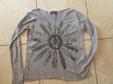 pull fin gris IT Hippie plumes indiens