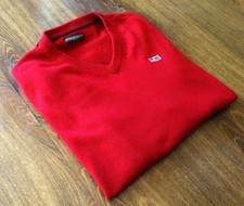 Napapijri taille XL col en V 100% laine mérinos pulls pour hommes rouge