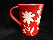 STARBUCKS 2007 Red & White Flowers Butterflies 12 Ounce 4.5" Mug Excellent!
