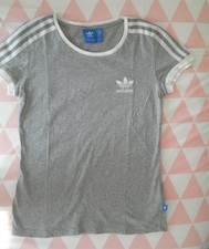 T.Shirt femme ADIDAS gris chiné et blanc Taille 34 (XS)
