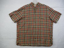 Lucky Brand Salopette Hommes XXL Rouge Plaid Manche Courte Bouton Downs Chemise