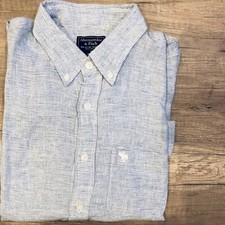 ABERCROMBIE & FITCH chemise manches longues en lin blanche bleue à rayures en M
