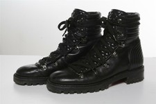 CHRISTIAN LOUBOUTIN Mad Lace-Up Black Nappa Leather Combat Boot Quilted 40.5