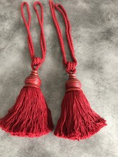 Paire d’ EMBRASSES  de rideau avec POMPONS De  couleur ROUGE/Bordeaux Coton
