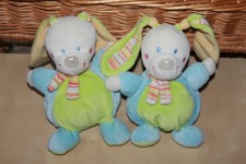 DOUDOU MOTS D'ENFANTS LAPIN BLEU VERT ECHARPE LOT DE 2 
