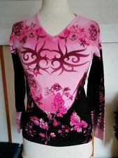 PULL maille imprimé fleuri rose et noir "CHRISTINA" T M/L ou 40 - 42 TBE