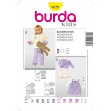 9829 PATRON BURDA  4 CREATIONS ROBE VESTE PANTALON JUPE BRASSIERE  .9 M AU 3 ANS