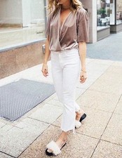 GLAM Body Haut velours beige taupe irisé col V manches chauve souris ZARA T M