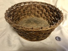 Early American Folk Art Basket Pine Base Simple Weave 100 Years Plus!