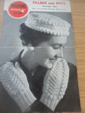 Vintage rare années 1940 Weldons DK Knitting Pattern femmes Boîte à pilules Chapeau & Moufles