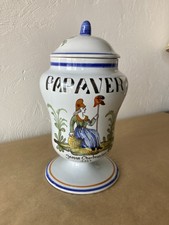 Pot à pharmacie en faïence décoration fait main Nevers  PAPAVER