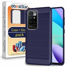 Coque Xiaomi Redmi 10 Etui Gel Housse Motif Fibre Carbone Luxe TPU, Bleu Foncé