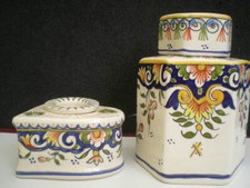 ENSEMBLE EN CERAMIQUE DE ROUEN ENCRIER POT  FLEURS DECORATION BUREAU