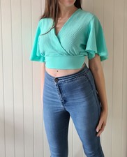Haut crop top court bleu vert menthe Dos ouvert Taille S