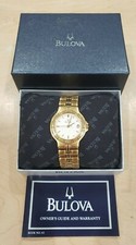 Bulova 97B32 Men's Quartz Gold Tone Stainless Steel Dress Watch Pre-owned w/ Box