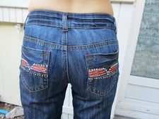 jean strass brodé 100 % coton ,S, bleu