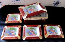 VINTAGE CIGERETTE ASHTRAY BOX & ASHTRAY LID SET w/ 4 MATCHING ASHTRAYS INSIDE