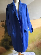 Manteau veste longue 15 % laine MISS UNITED bleu roi taille 40 en TBE.