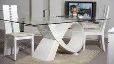 TABLE VERRE / BLANC LAQUEE